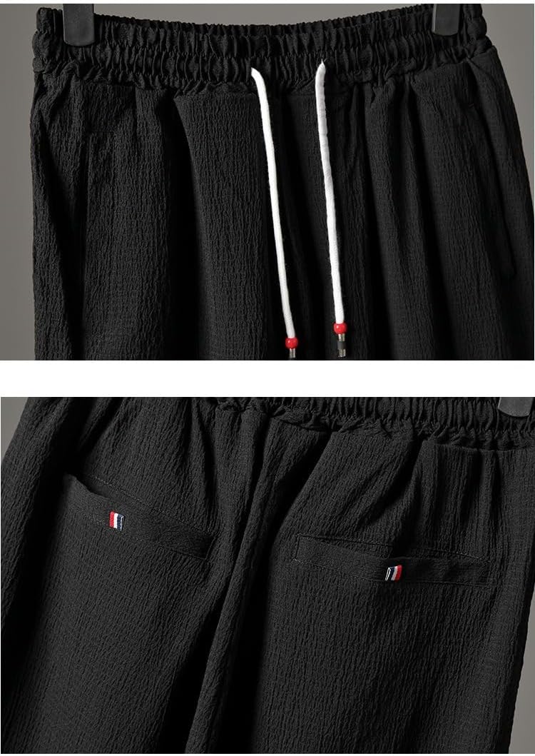 Chinese Style Men's Ice Silk Vintage T-Shirt Loose Lightweight Short Sleeve Casual Long Pants 2 Piece