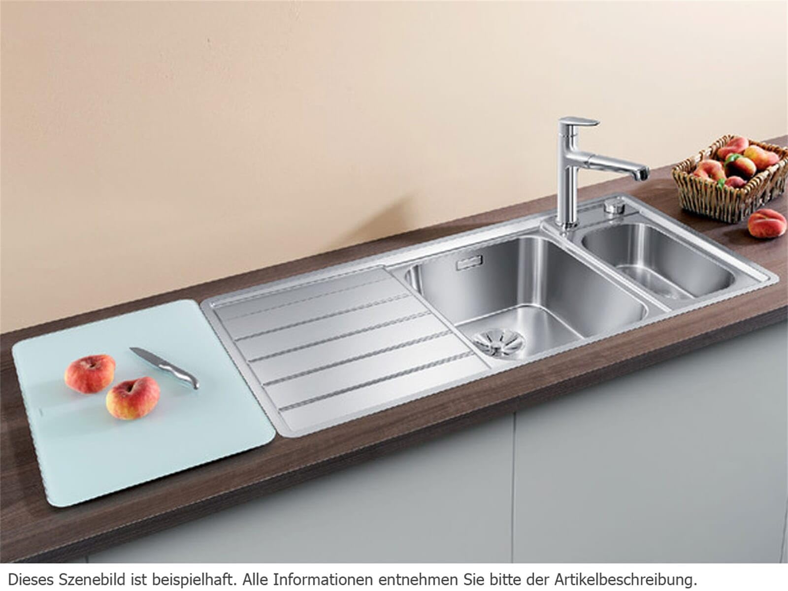 BLANCO AXIS III 6 S-IF | Edelstahl | Einbauart: Einbau von Oben & Flächenbündig | Hauptbecken rechts | für 60 cm breite Unterschränke | Widerstandsfähig gegenüber Kratzern | [100x51x19,9 cm]