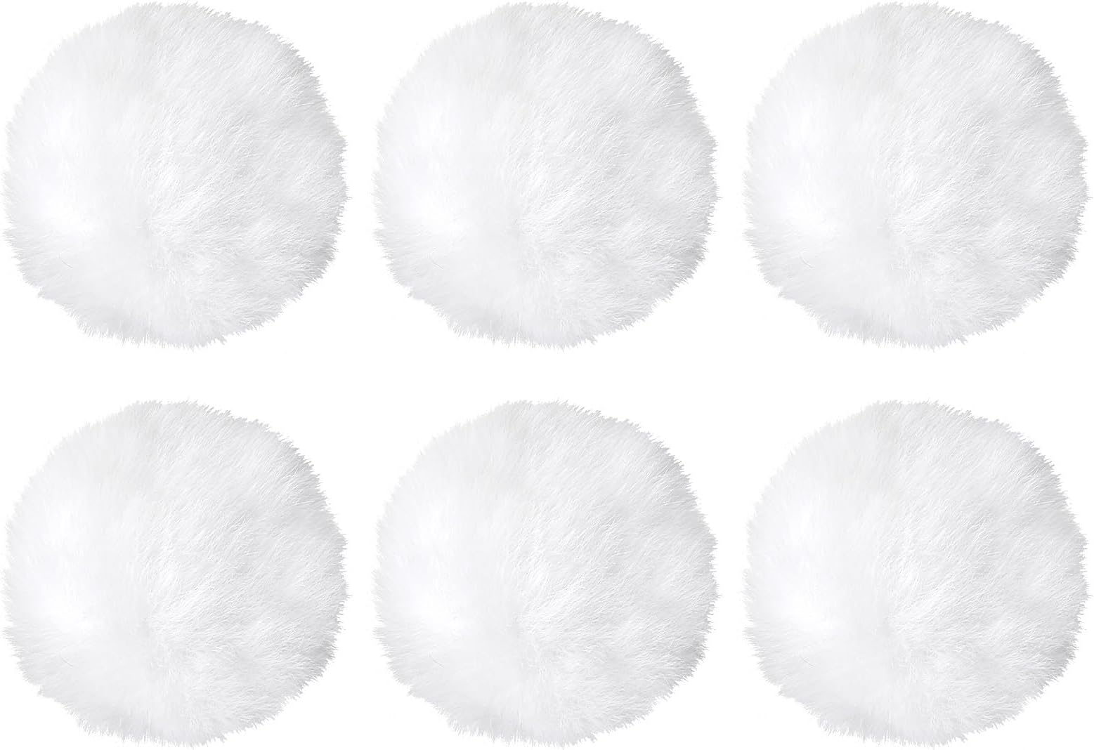 Xindojuz 6 PCS White Faux Fur Pom Pom Balls for Crafts, Small Fluffy Pompom Balls with Elastic Loop for Hats, Shoes, Scarves, Gloves, Bags, Key Chain Charms Accessories, 2.75 Inches (White)