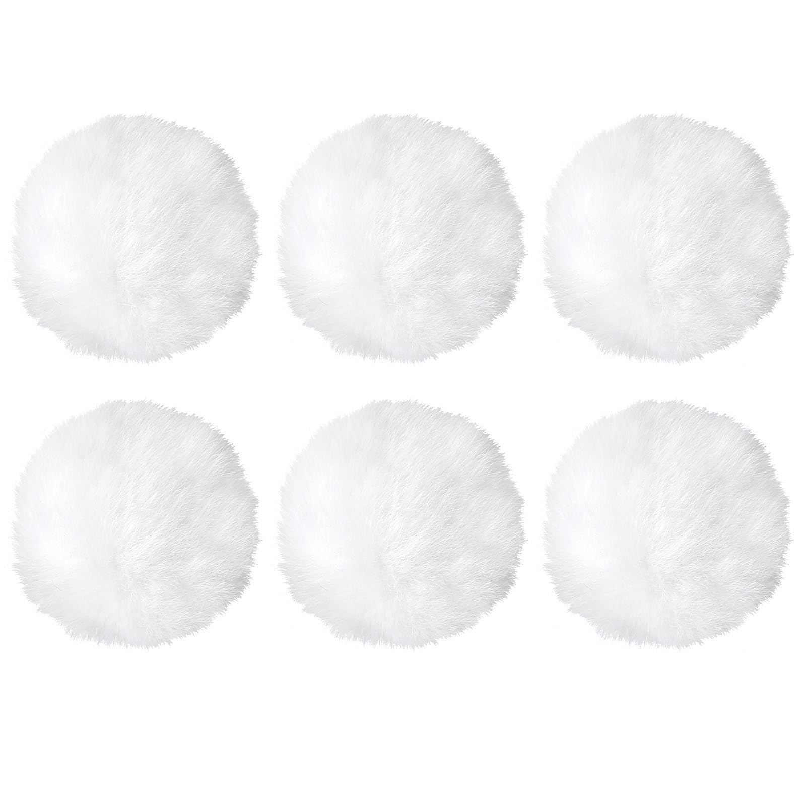 Xindojuz 6 PCS White Faux Fur Pom Pom Balls for Crafts, Small Fluffy Pompom Balls with Elastic Loop for Hats, Shoes, Scarves, Gloves, Bags, Key Chain Charms Accessories, 2.75 Inches (White)