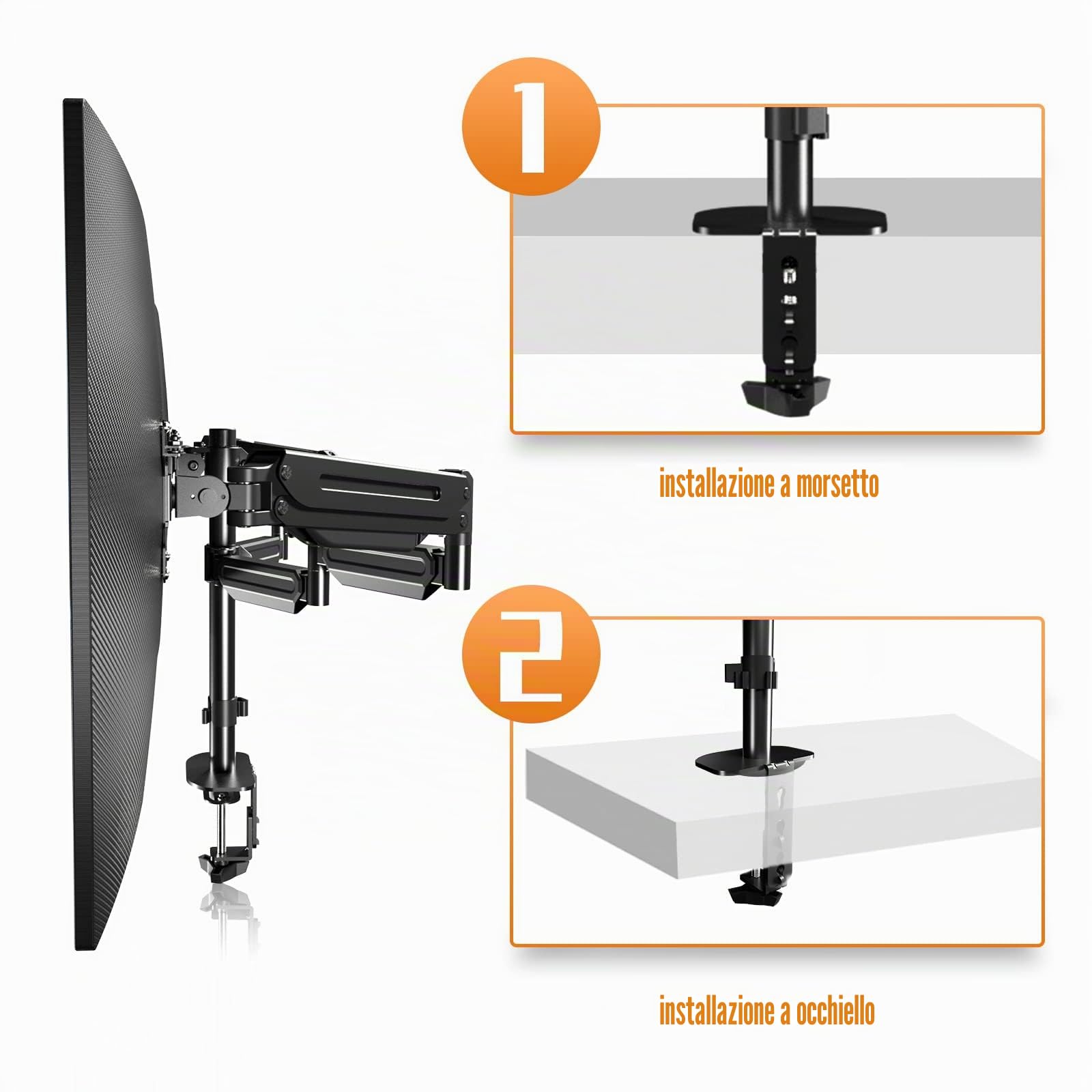 Supporto triplo per monitor, supporto per monitor per 3 monitor, supporto da tavolo regolabile per monitor a molla a gas con rotazione girevole per tre schermi da 17-27" fino a 6 kg ciascuno MD8003