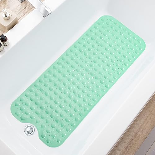 Vista 11 de Alfombrillas de baño extralargas antideslizantes de 39 x 16 pulgadas para bañera y ducha, con agujeros de drenaje y ventosas, aptas para lavado a