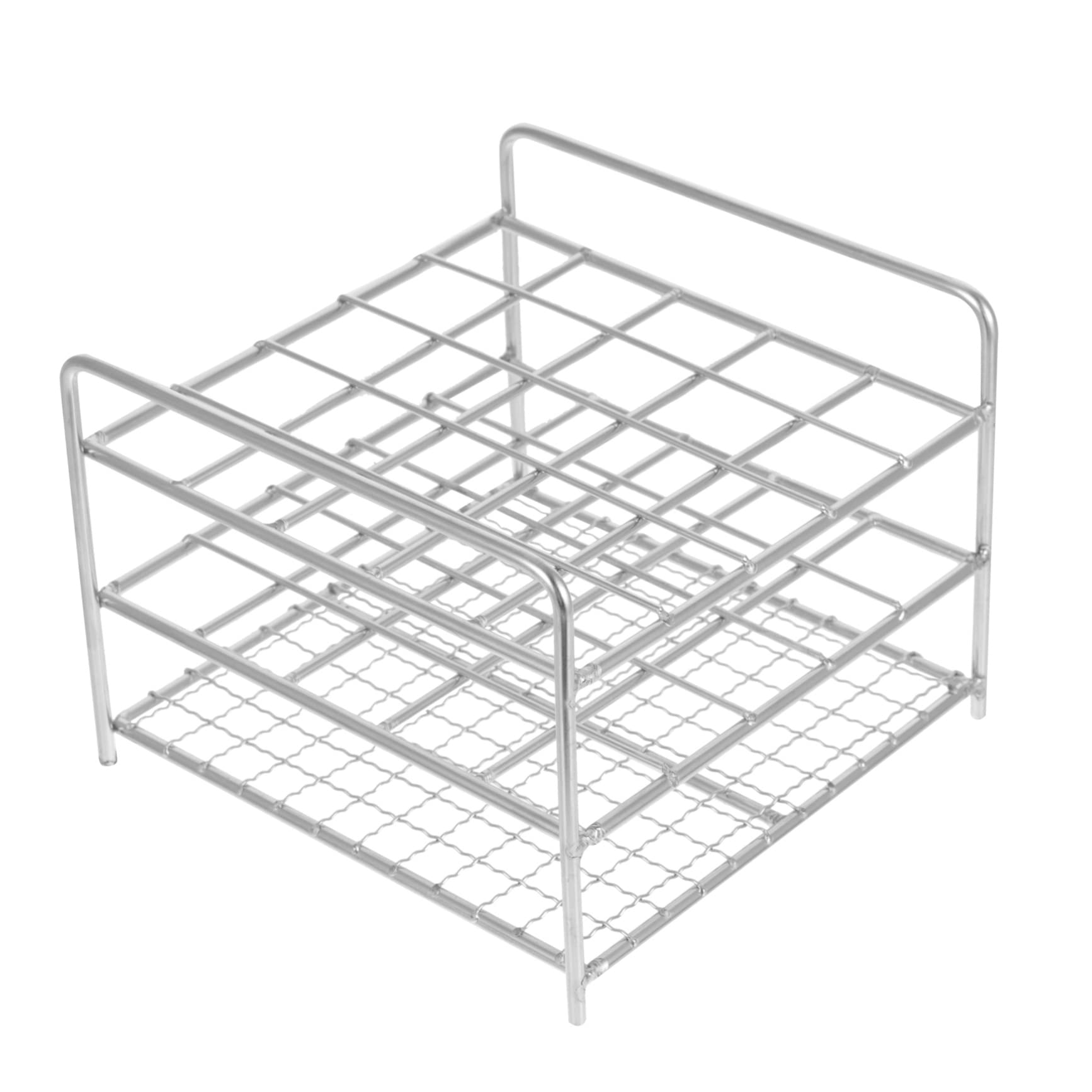 Rack Provette da Laboratorio in Acciaio Inox a 25 Fori, Tre Livelli | Argento, per Università e Laboratori di Chimica, Supporto per Provette e Sfere