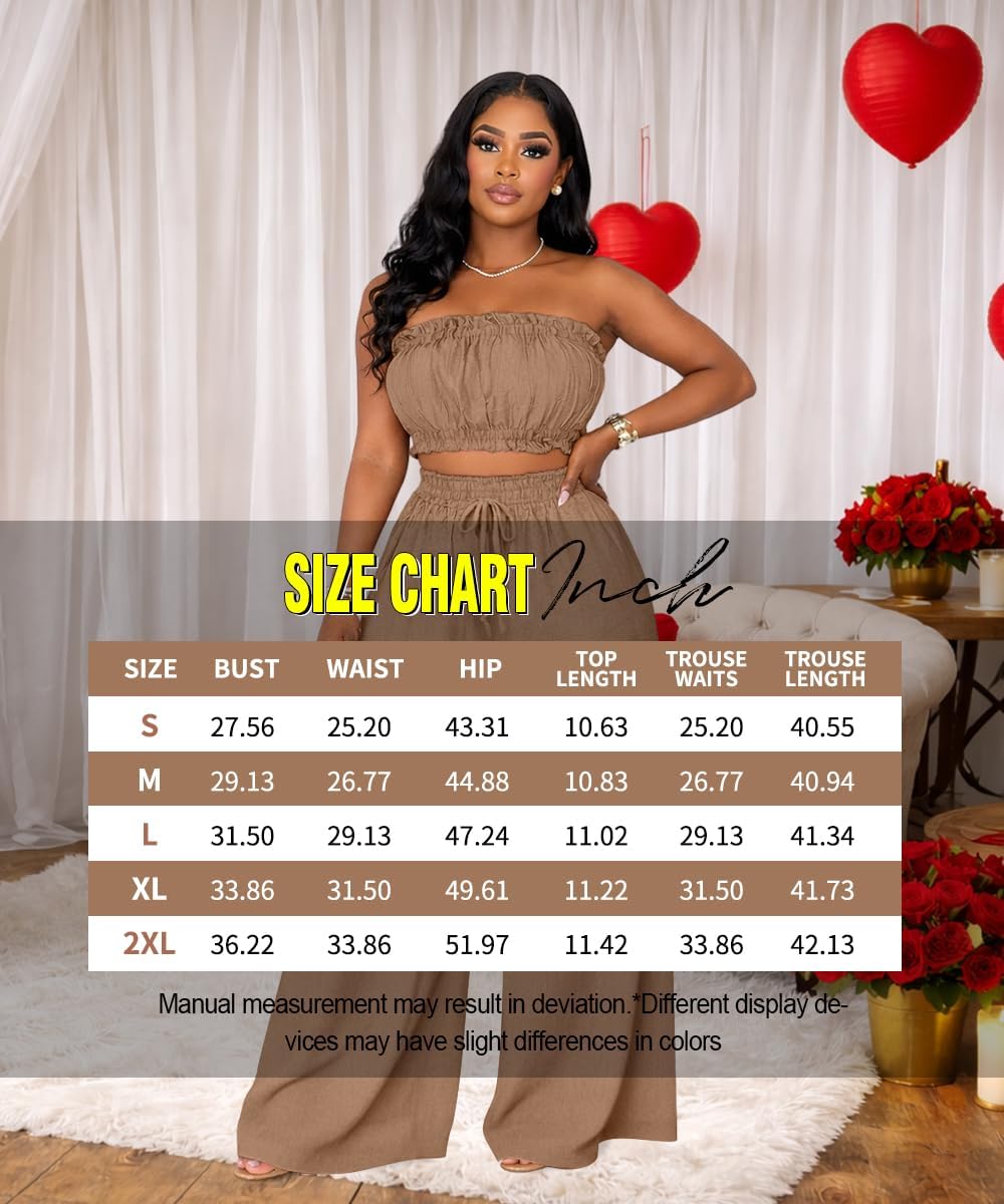 Two Piece Sets for Women Going Out Off Shoulder Crop Tube Tops Wide Leg Pants Set Vacation Date Night Birthday Outfits