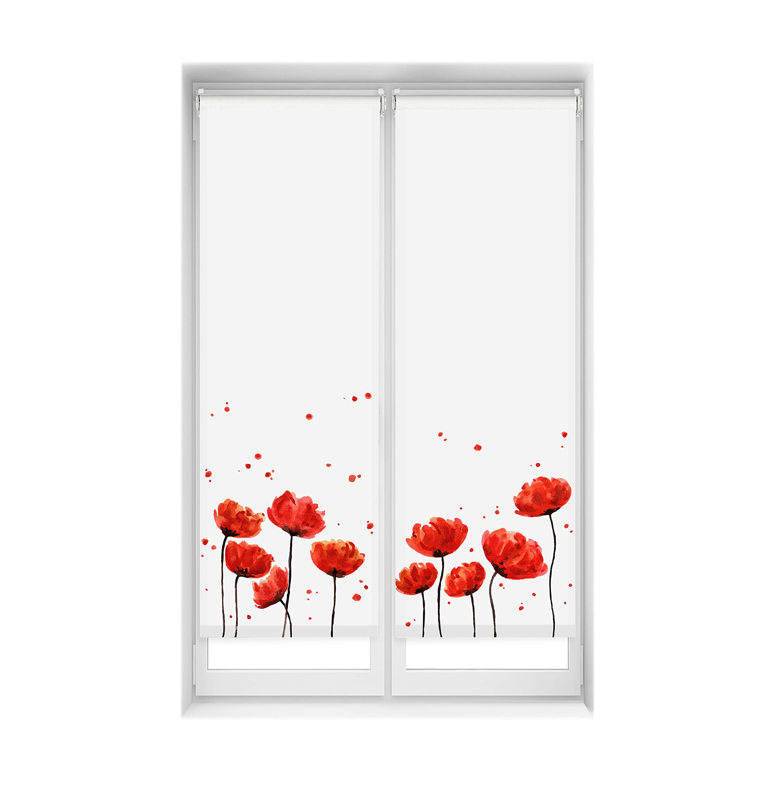 Blindecor Duo Relax Lot de 2 Stores enrouleurs translucides en Tissu Easy Fix Impression numérique Coquelicot 50 x 150 cm Dimensions du Tissu 47 x 145 cm