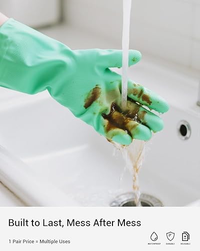 Miniatura 5 de ThxToms 4 pares de guantes de nitrilo de limpieza sin látex, guantes reutilizables sin goma para lavar platos y limpieza del hogar, flexibles de