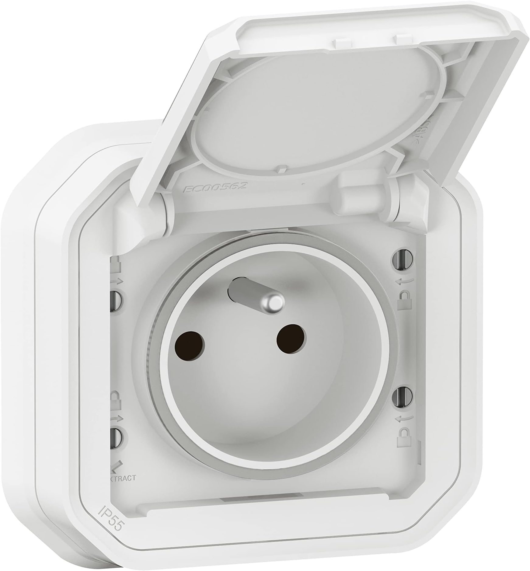 Legrand - Waterproof Earth Socket with Plexo hinged lid, 16 A, 250 V, supplied complete for flush mounting with white claws