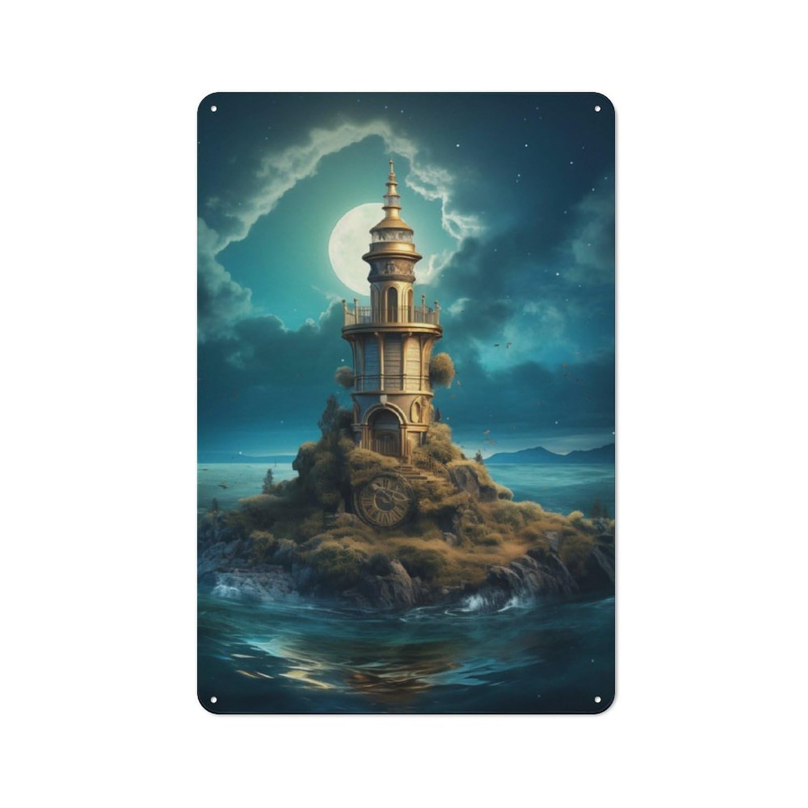Junmoney Fantasy Lighthouse Metal Wall Sign With Design 30X20cm, Vintage Industrial Wall Art For Workshop, Basement, Shed Or Games Room