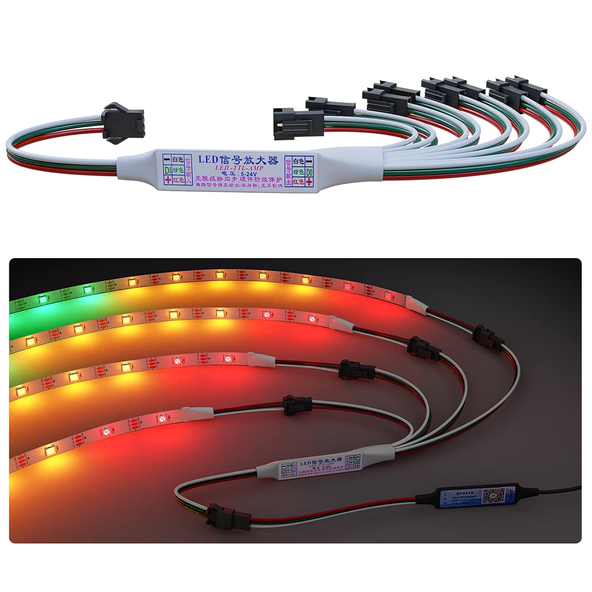 1 to 8 RGB IC TTL Amplifier for WS2812B, WS2811, SK6812, WS2814 etc. Addressable LED Strip, String, Matrix, Module
