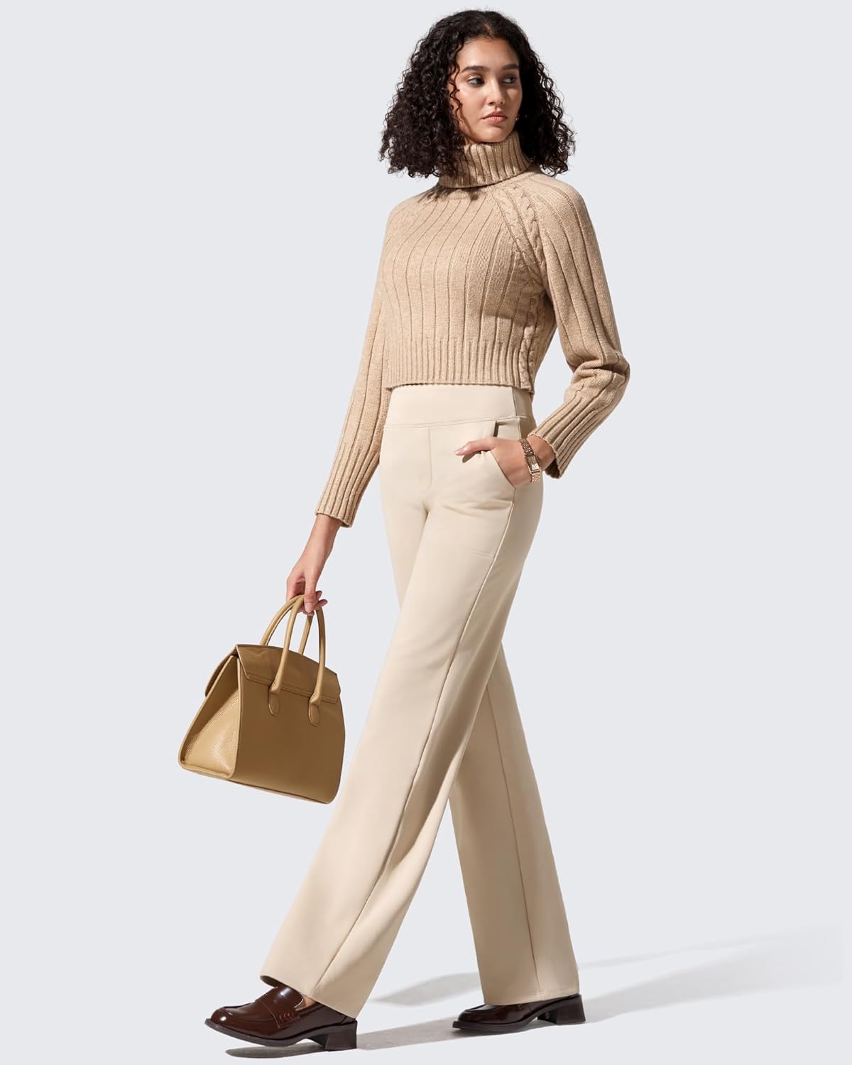 G4Free Women Fleece Lined Pants with Pockets Wide Leg Winter Thermal Work Trousers Dressy Casual Petite/Regular/Tall - Image 4