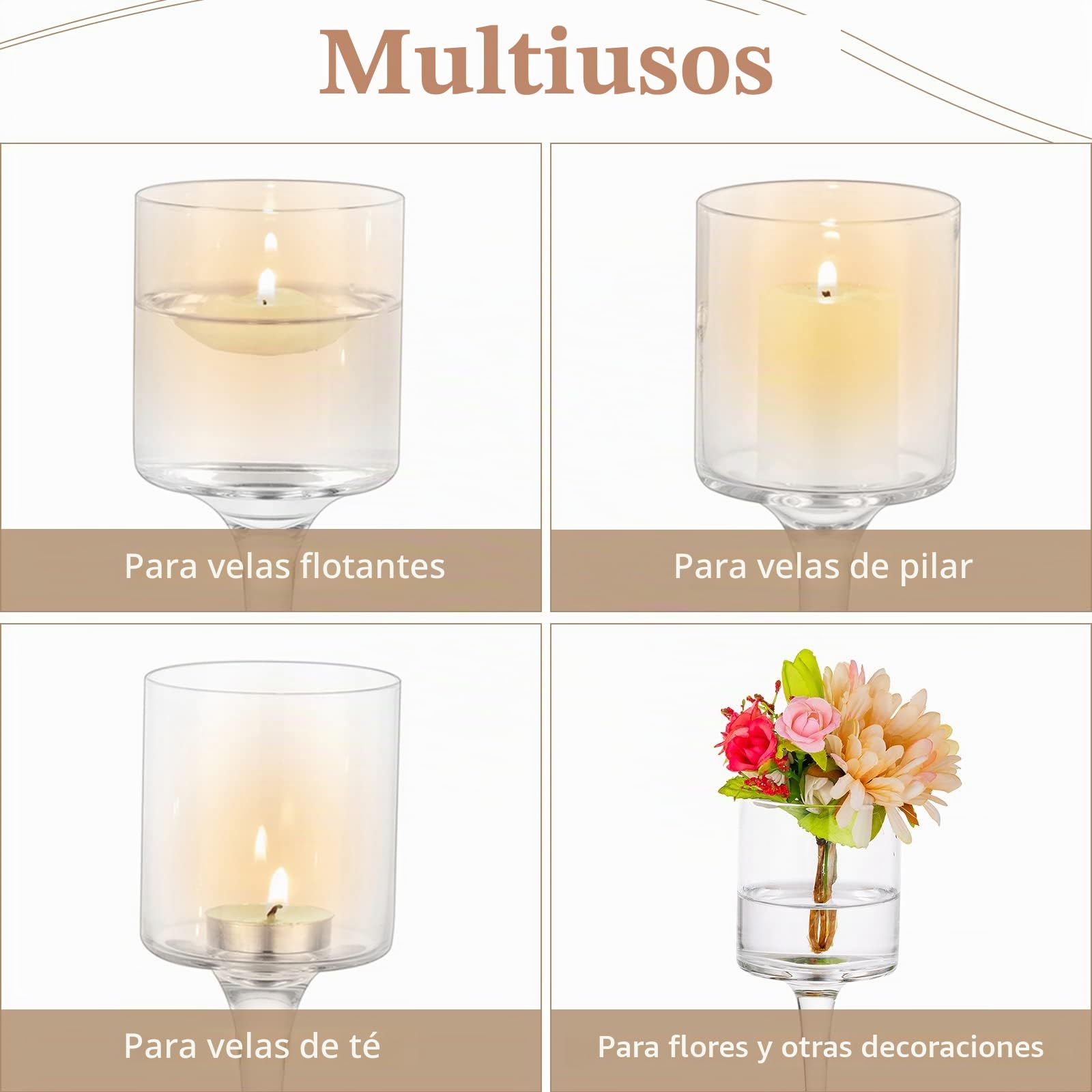 Sziqiqi Portavelas de Velas Pequeñas de Vidrio, 6 Piezas Portavelas de Columna Elegante Candelabros Transparente, Velas para Candelabros Centro de Mesa para Regalos de Boda y Decoración Navideña | Soporte alto para velas de té, para pilar pequeño, flotant