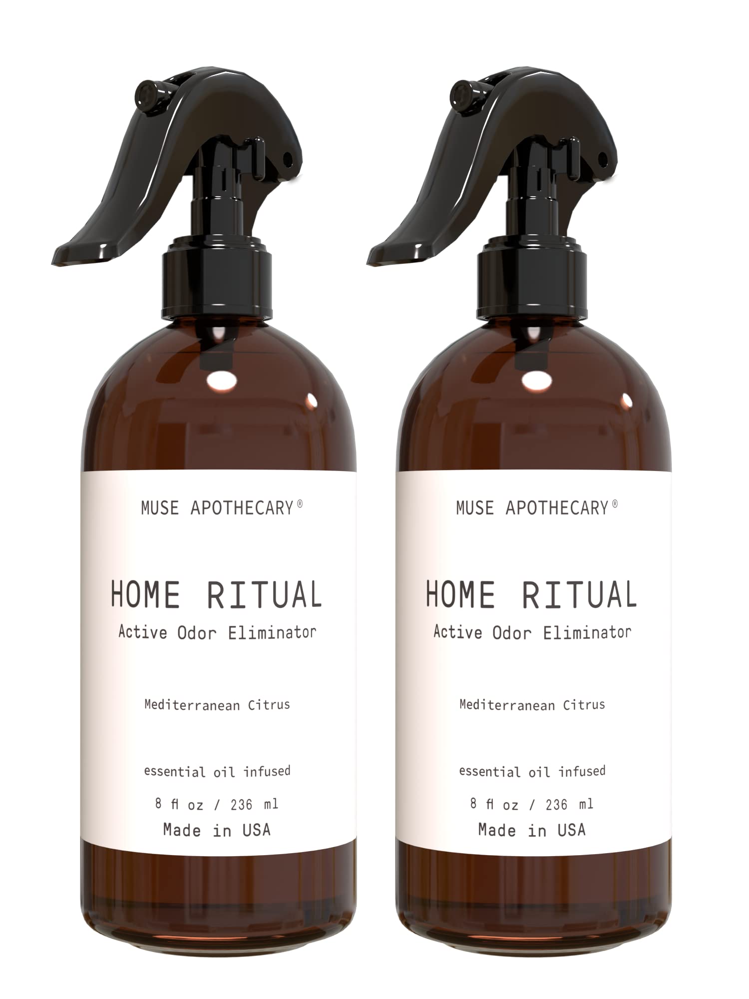 Muse ApothecaryHome Ritual Active Odor Eliminator Spray - Furniture Deodorizer Spray & Bathroom Odor Eliminator for Home - Essential Oil Air Freshener - 8oz, Mediterranean Citrus