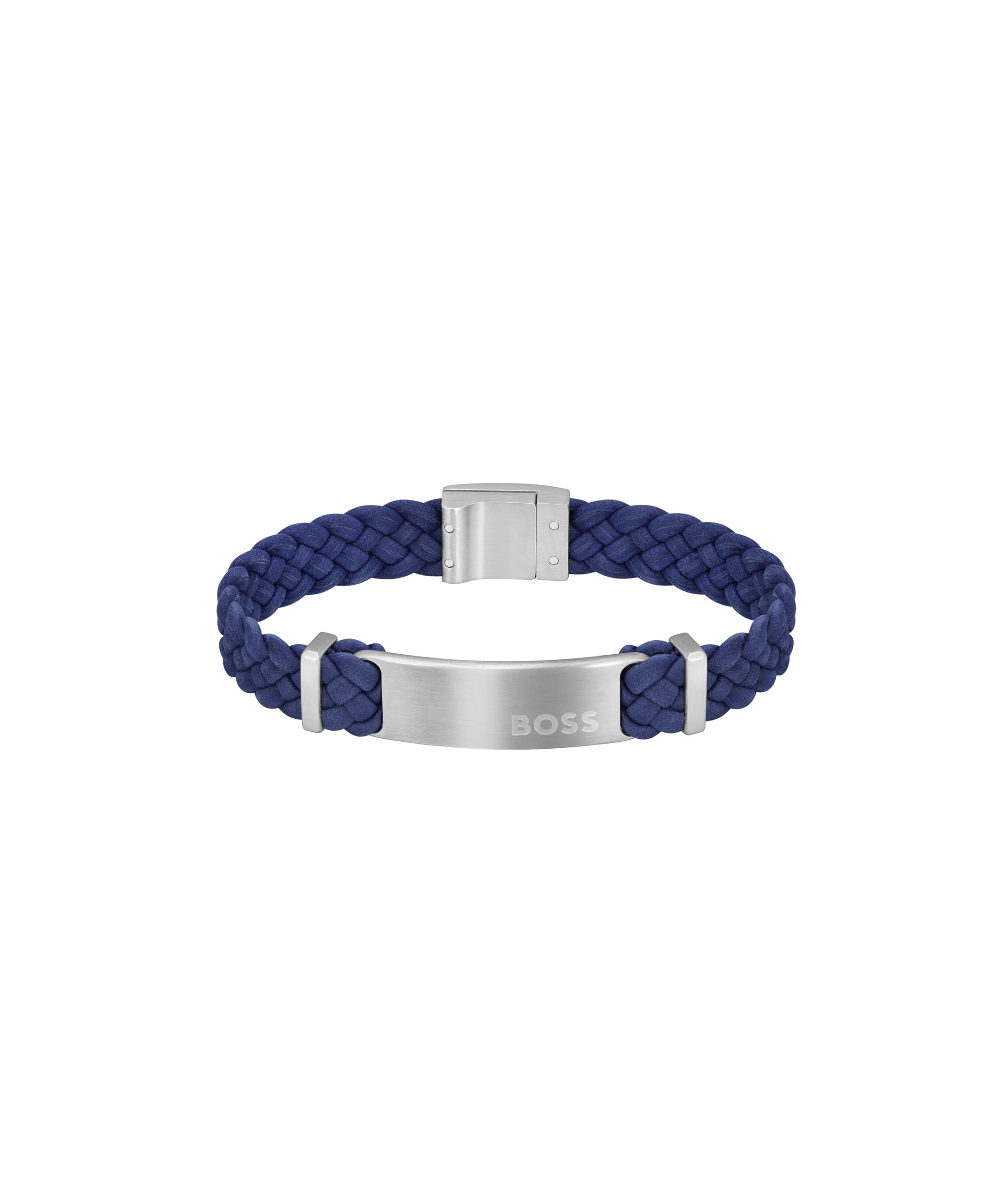 BOSS Jewelry Men's DYLAN Collection Bracelet with Blue Braided Suede Leather and Details in Stainless Steel - 1580609S