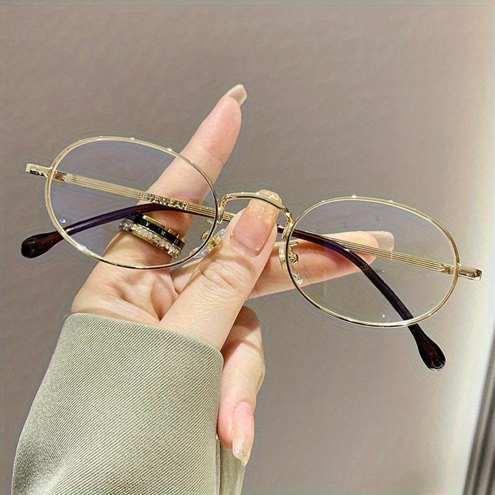 ZBDZSW Metalowe okulary w małej ramce Vintage Artystyczne metalowe okulary w małej owalnej ramce Ekskluzywne okulary dla mężczyzn i kobiet