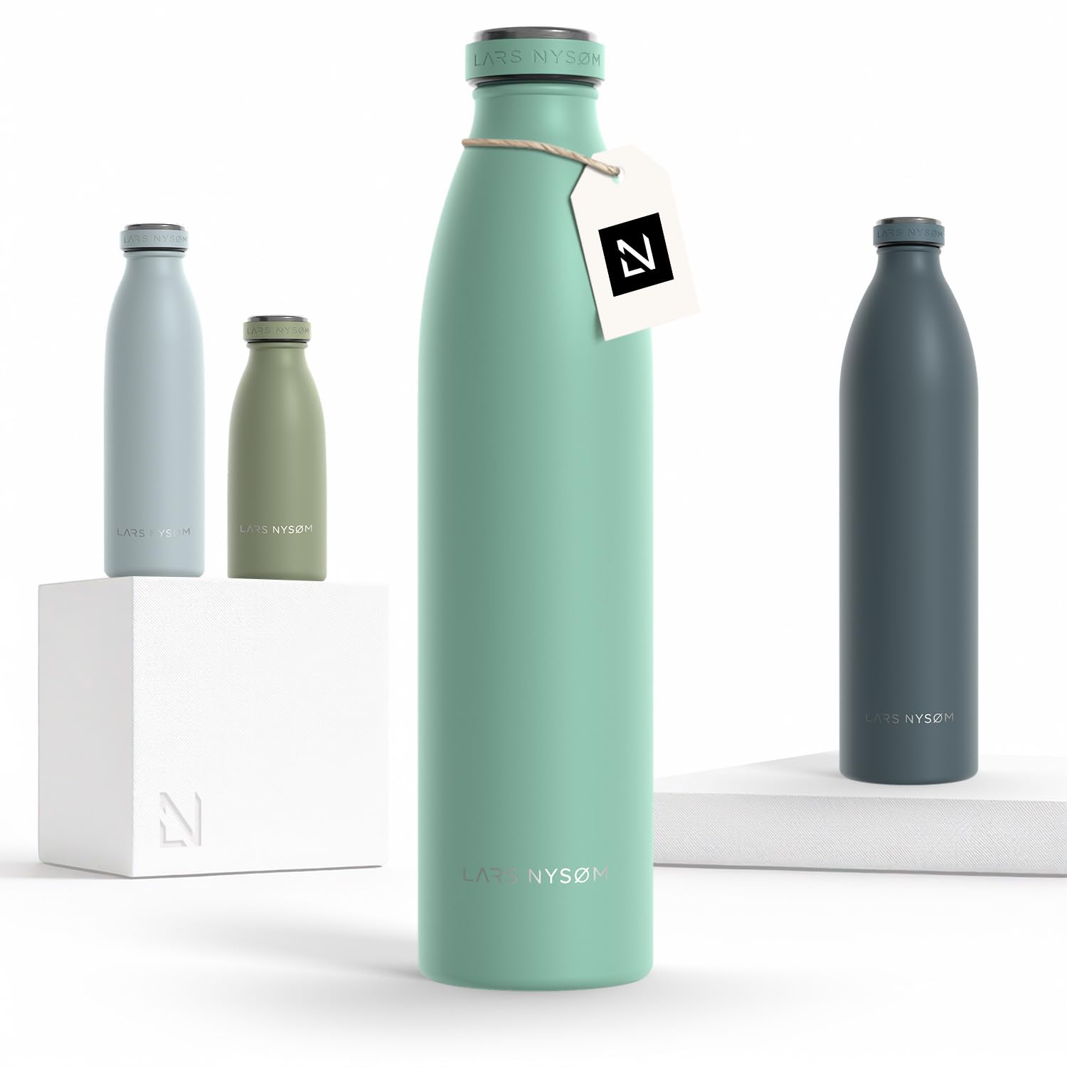 Lars NysØM Borraccia Termica 1000Ml In Acciaio Inox | Bottiglia Isolata 1 Litro | Bottiglia D'acqua A Tenuta Stagna Per Sport, Bicicletta, Cane (Aqua Turquoise, 1000Ml)-image