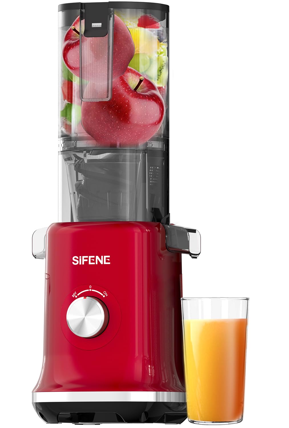 SiFENE Whole Fruits Cold Press Juicer Machines, 4.3 inch and 110mm Powerful Wide Mouth Slow Masticating Juicer (Red)
