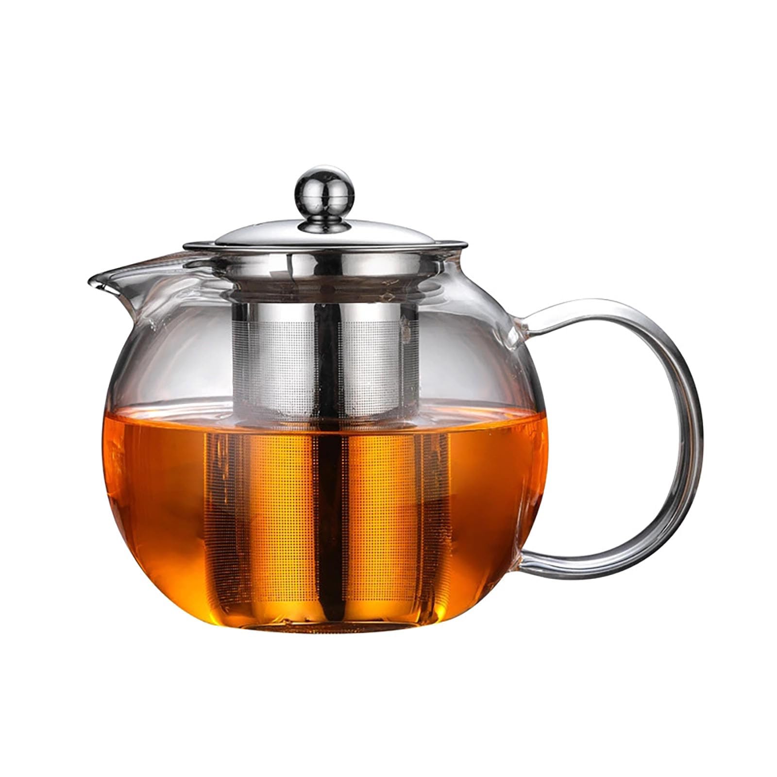 Tetera de vidrio con infusor de acero inoxidable, tetera de vidrio de borosilicato resistente al calor de 950 ml, boquilla dibujada a mano, forma redonda, porción individual
