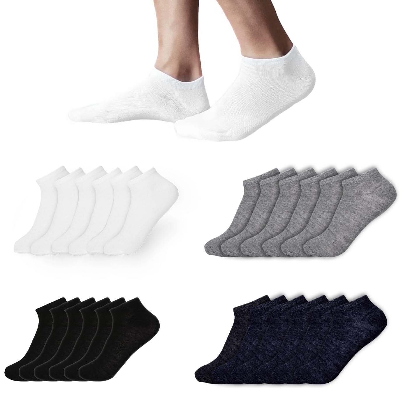 MERCURY TEXTIL 12 Pares de Calcetines Unisex Tobilleros de Algodón Ligeros, Calcetines Cortos Hombre, Calcetines Transpirables Mujer.
