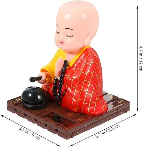 Miniatura 7 de FAVOMOTO Estatua de Little Buda, figura solar de monje pequeño chino, divertido juguete de cabeza sacudida, adorno solar de Buda para el hogar,