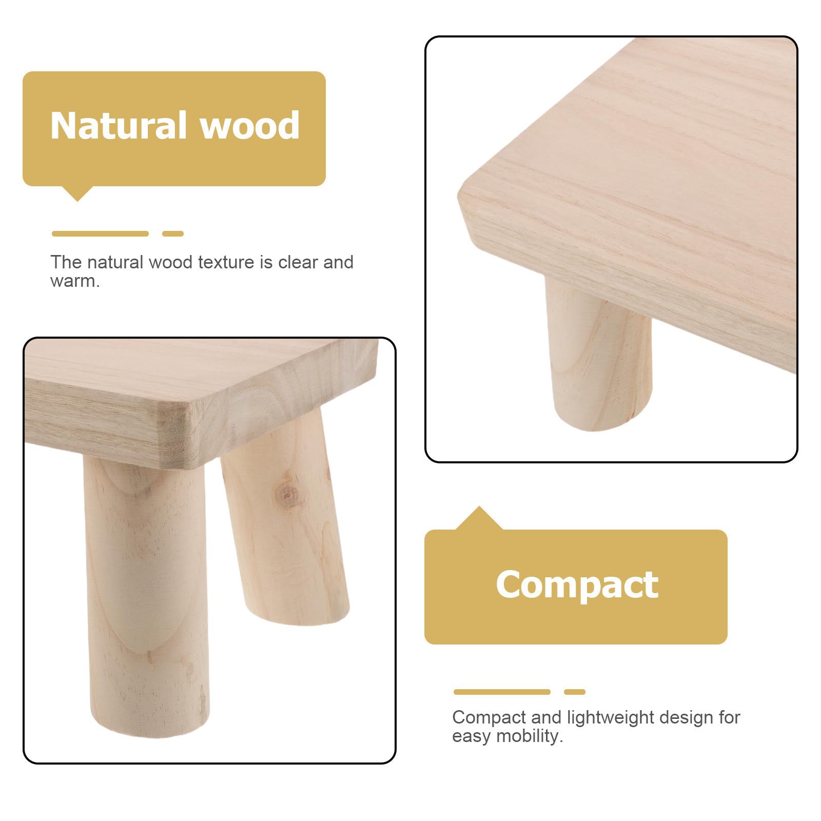 Housoutil Sgabello Basso in Legno Rustico per Piante, Beige, Rettangolare