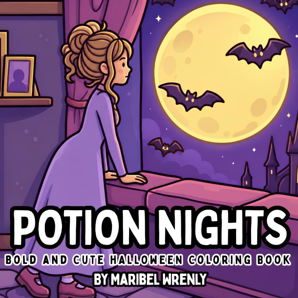 Potion Nights: A Bold and Cute Halloween Coloring Book Featuring Witches, Potions, Pumpkins, Black Cats, and Spooky Fun