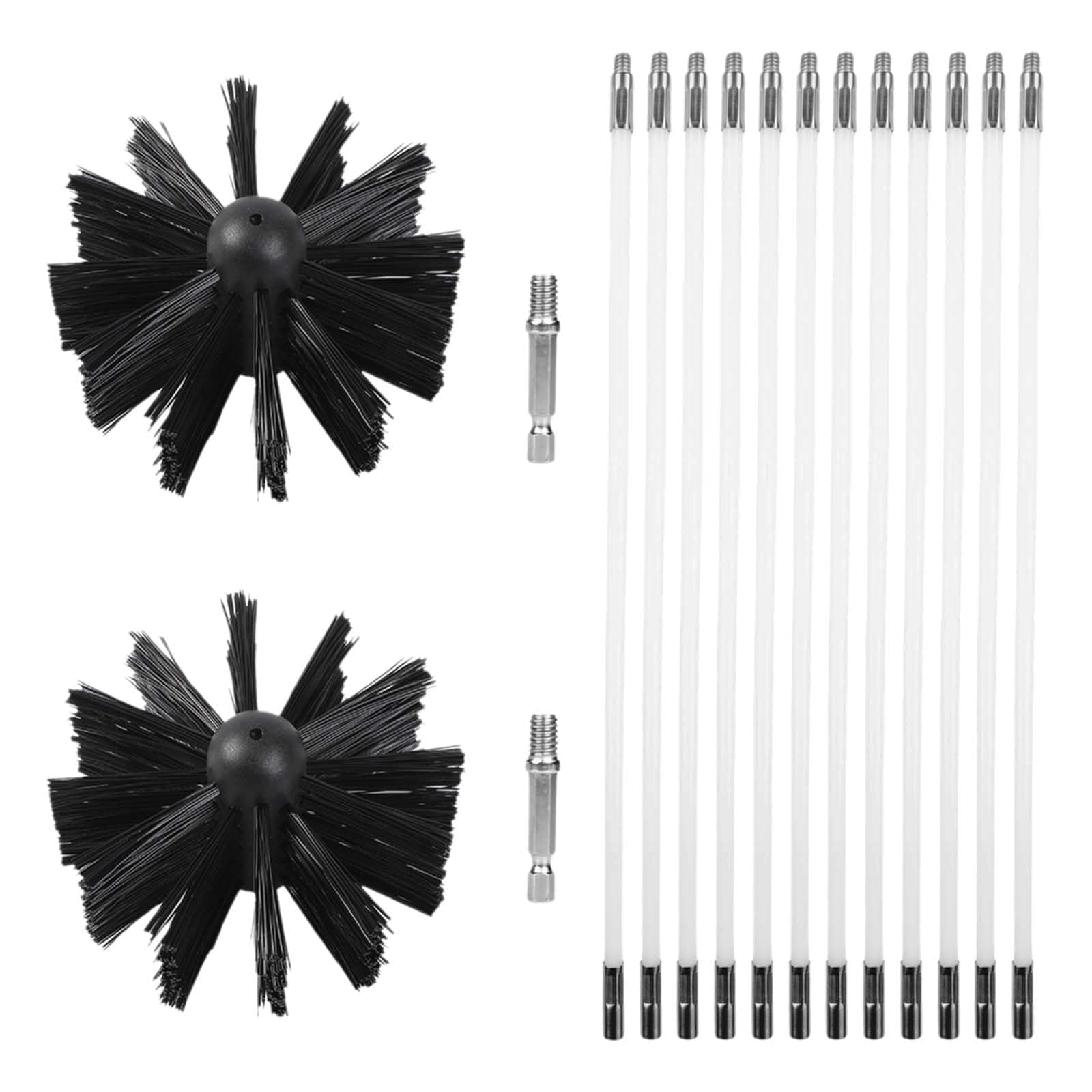 12 Varillas de Cepillo,2 Cabezales de Cepillo y 2 Varillas hexagonales,Cepillos para chimeneas,Cepillo para Limpieza de chimeneas,Limpieza de chimeneas,Adecuado para chimeneas