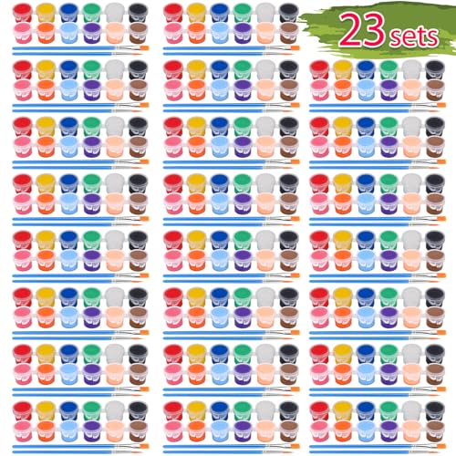 322PCS Washable Acrylic Paint for Kids Arts and Crafts, 23 Gouache Watercolor Paint Combination Sets of 12 Colors for Party Classroom Painting Supplies,23 Flat and 23 Pointed Brushes