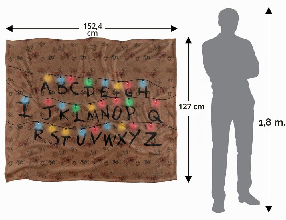 Cose più strane Stranger Things, copriletto super morbido al tatto con luci natalizie Alphabet, 152 x 127 cm