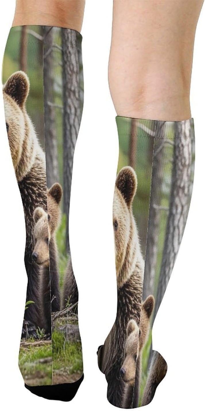 Mother Bear Cubs Dress Sock for Women, Soft Breathable Crew Socks for Men, Lightweight Mid-Calf Socks