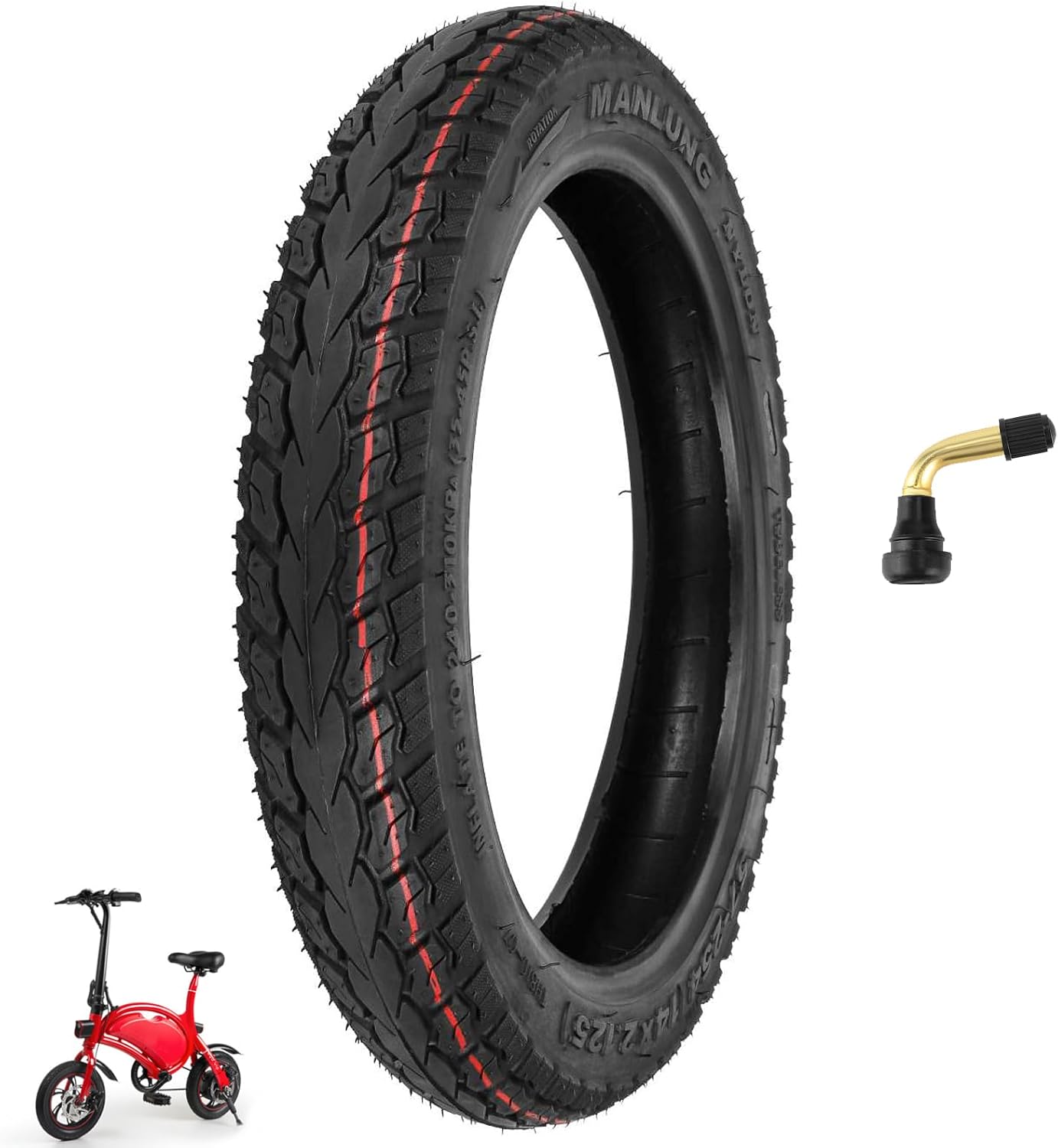 14x2.125 Electric Bike Tire Tubeless - Thickened Sidewalls, Puncture Resistant, Easy Maintenance, Black