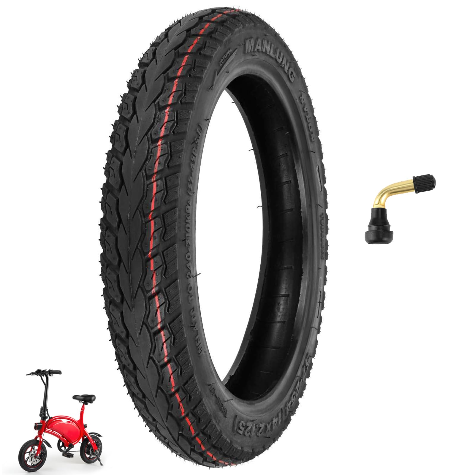 14x2.125 Electric Bike Tire Tubeless - Thickened Sidewalls, Puncture Resistant, Easy Maintenance, Black