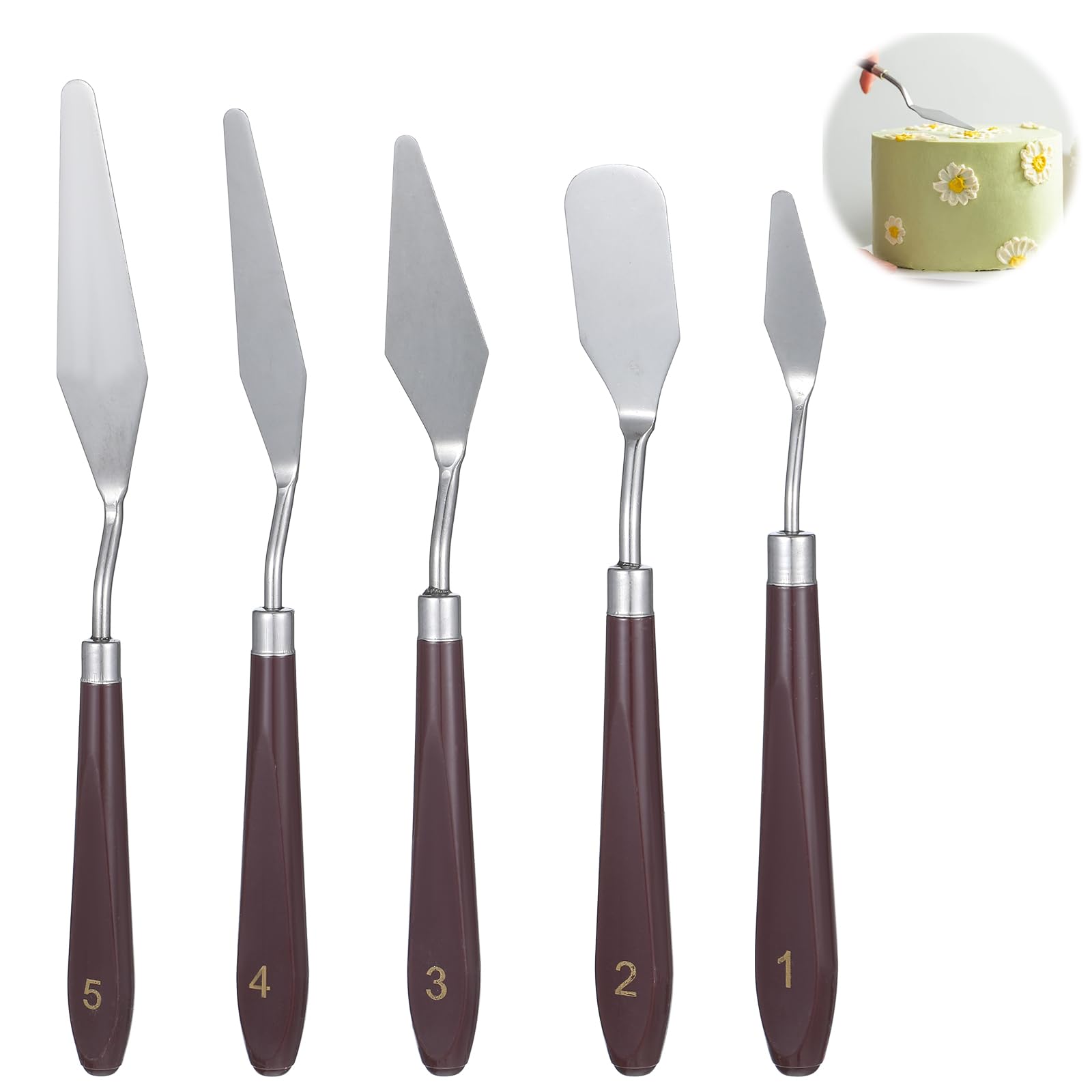 5 PCS Frosting Spatula Cake Frosting Spatula Dual-use Pallet Knife Painting Knife for Baking Pastry Tool Cake Fondant Chocolate，Art Painting Art Acrylic Draw Color Mixing Supplies