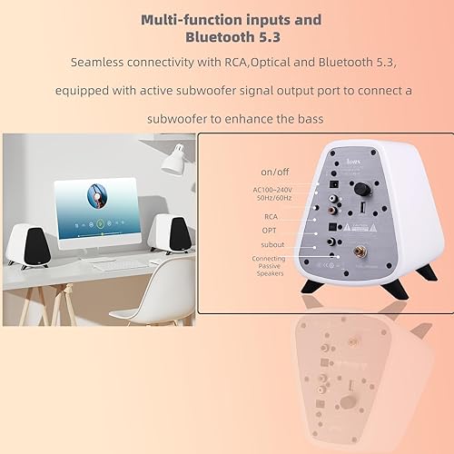 Miniatura 7 de AS31 - Altavoces activos para estantería Bluetooth 5.3, 2 vías de escritorio estéreo para PC de 80 W RMS3 pulgadas de bajosrango medioRCA y entradas