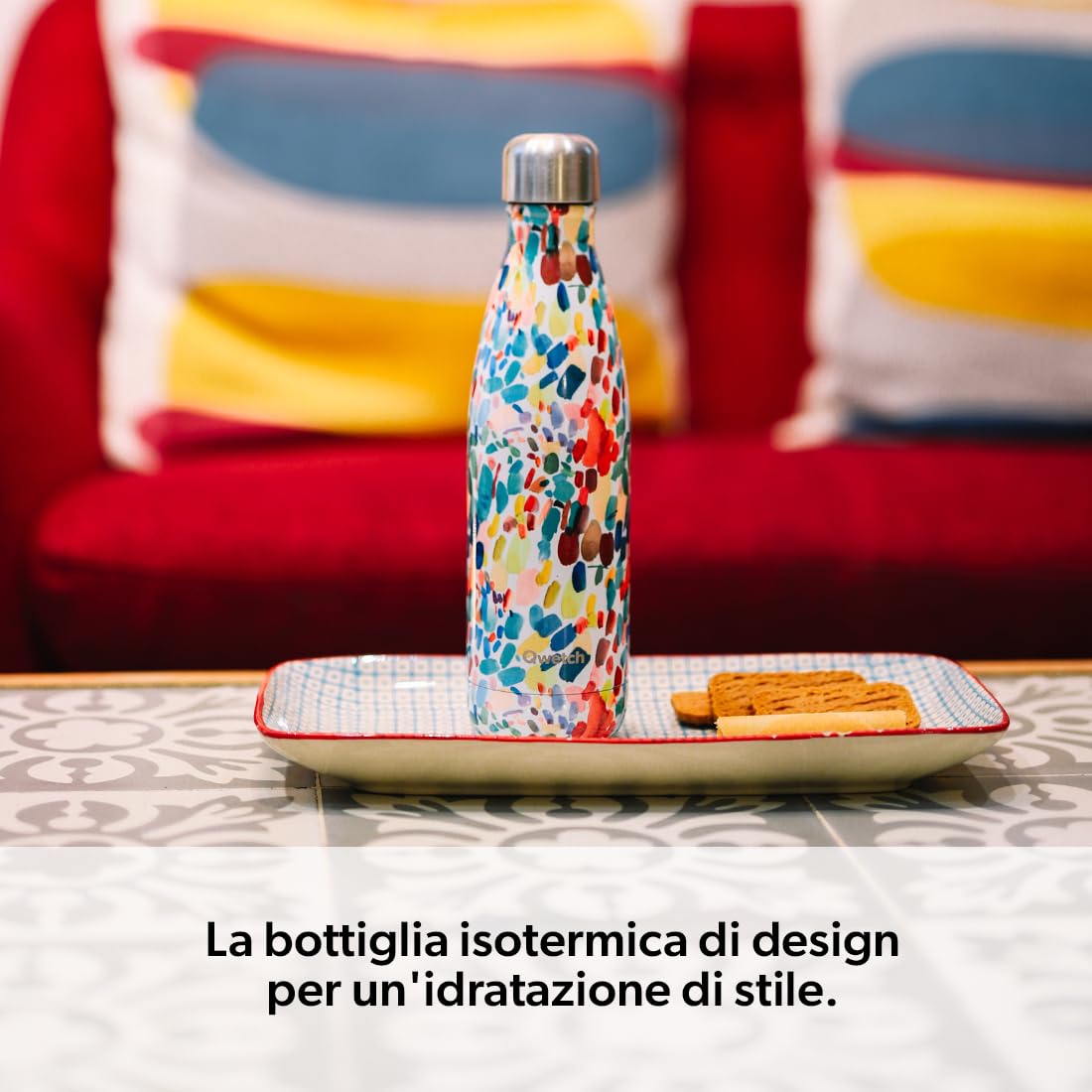 Qwetch - Borraccia Termica 500 ml in Acciaio Inox Verde Pastello - 24h Freddo, 12h Caldo - Ermetica, Senza BPA & Riutilizzabile - Bottiglia Termica per Sport, Ufficio, Viaggi, Escursioni