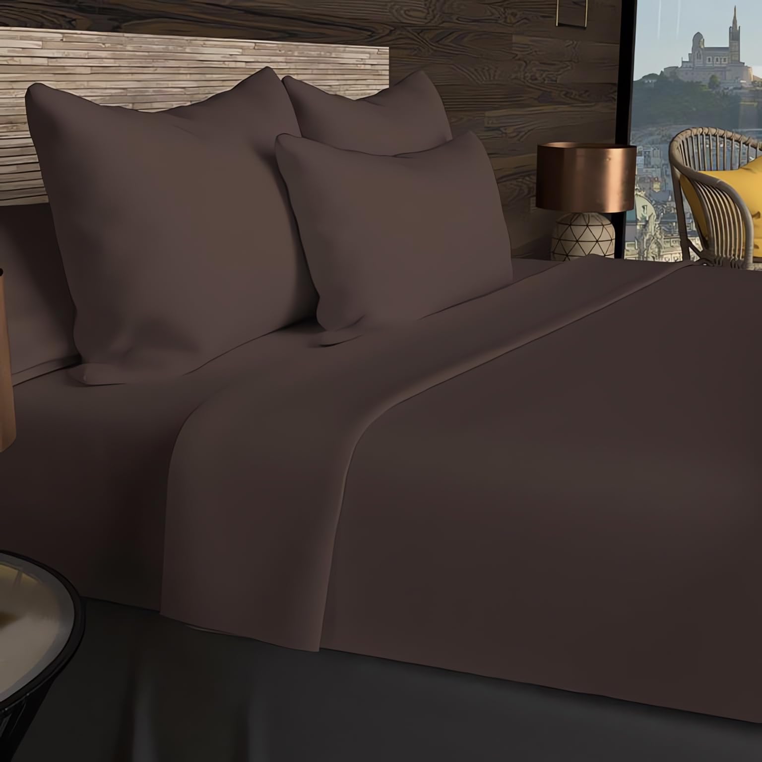 Soleil d'ocre, Plain Brown Cotton Flat Sheet, 57 Thread Count, 260 x 300 cm