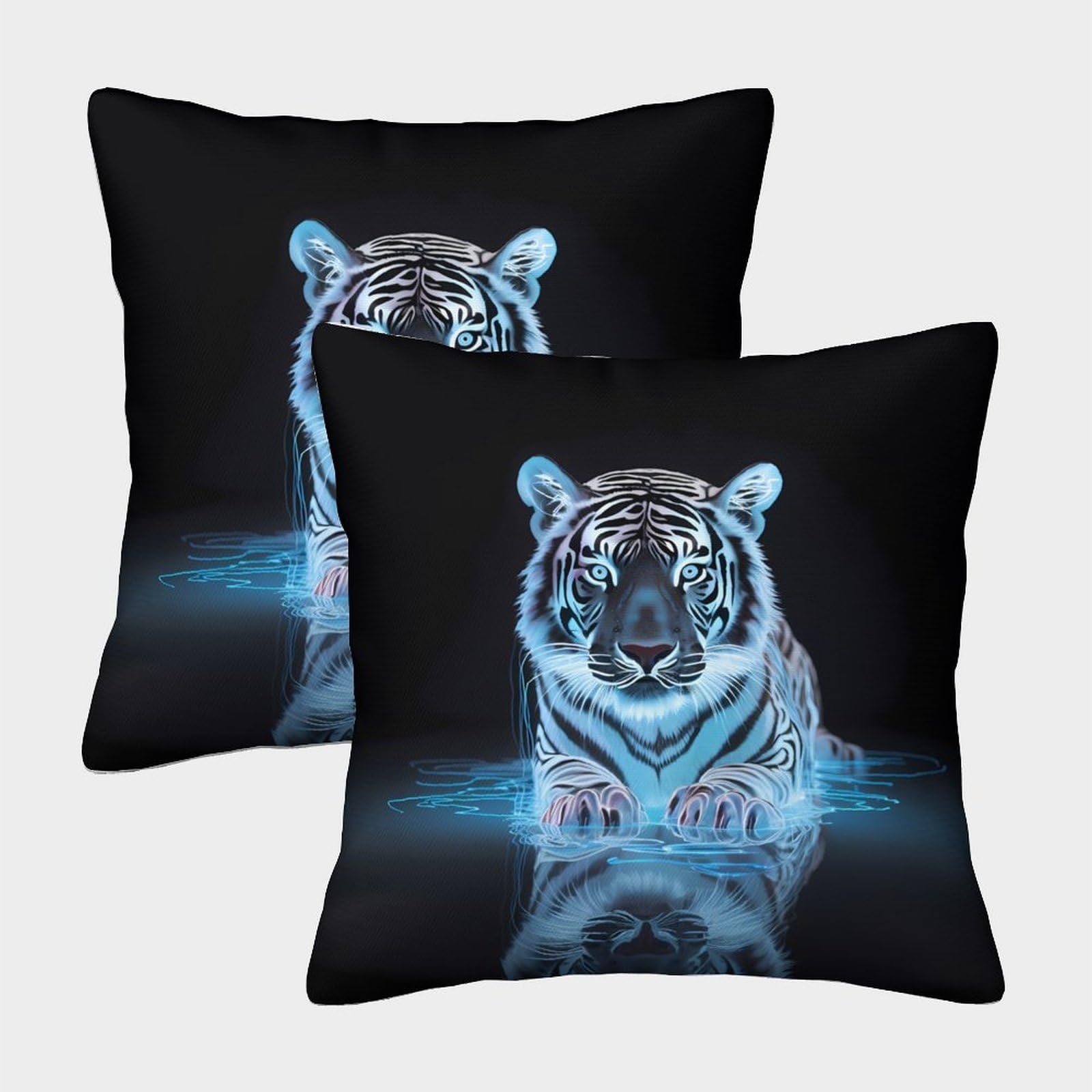 QFVANSIYO 3D Printed Neon Tiger Microfiber Pillowcase Bedroom Bedding Decor Animal Pillow Cover for Adults Teens 40x40cm