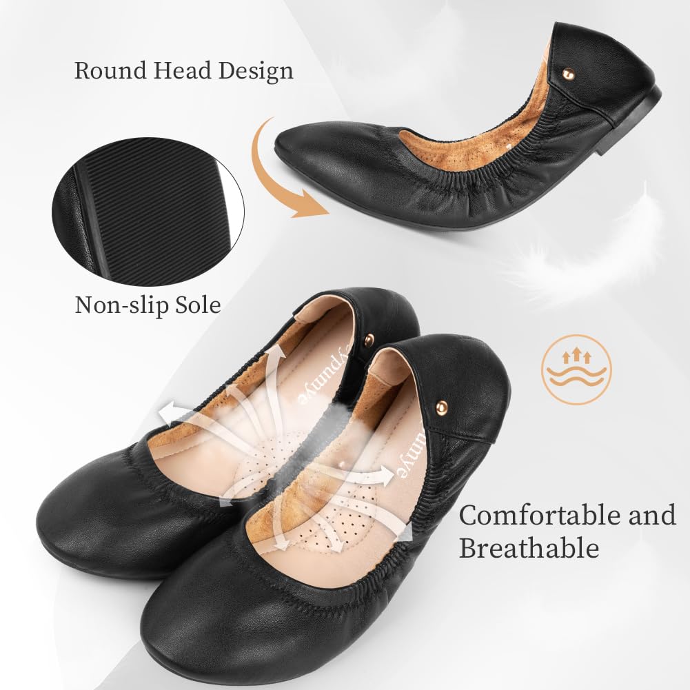 OFFCUP Ballerines Femme Flats Chaussures, Ballerines Femme Plates Pliable, Chaussures Pointe Ronde Fermé Respirantes Confortable Ballerines Loafers pour Les Mariages et Les fêtes