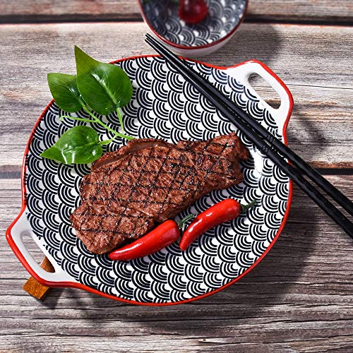 Bosili Japanese Porcelain Dinner Plates, Large Serving Plate Set, Assorted Blue White Patterns, Set Of 2, Two-Ears Ceramic Dinner Plates Set #TOP5