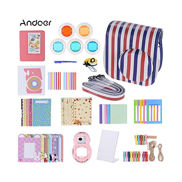 Andoer Zubehörset für Fujifilm Instax Mini 8 8+ 8s 9 mit Etui, selbstklebendem Etikett und Selfie-Objektiv sowie Farbfilter (14 in 1)