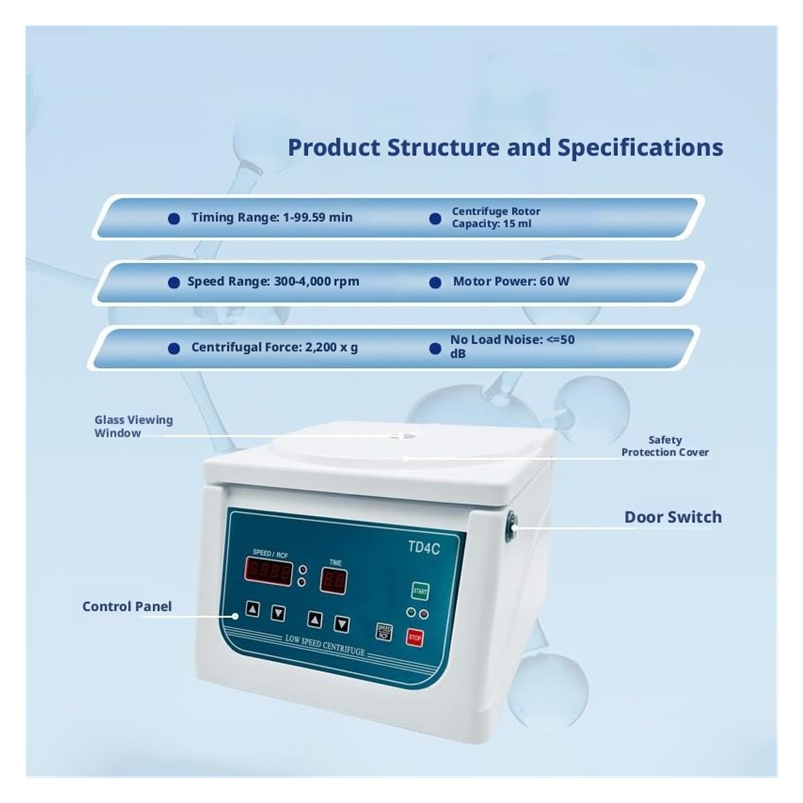 Centrifugadora Digital de baja velocidad TD4C 4000r/min con temporizador y Control de velocidad máquina centrífuga sobremesa 2200xg Control de velocidad(XLD-TD4C(12 * 5/10ML))