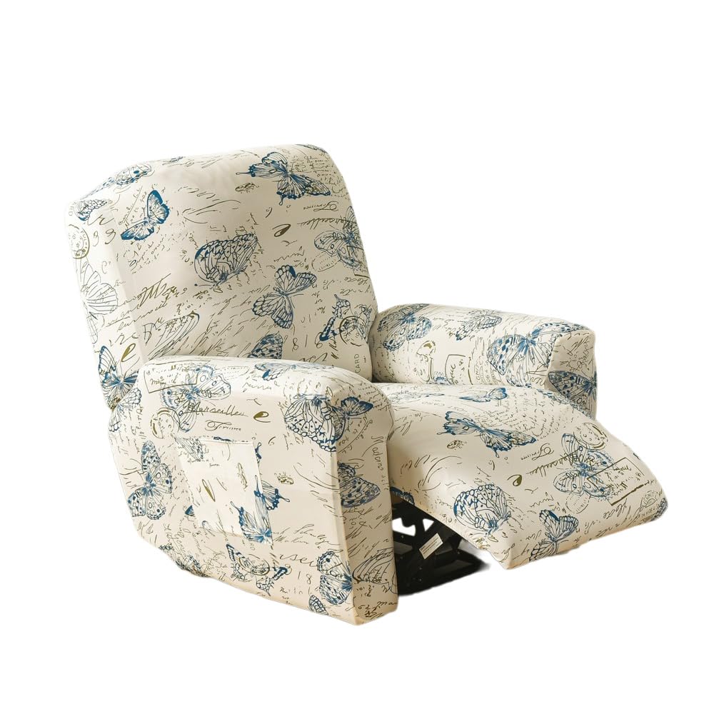 EBETA Fundas para sillones de 4 Piezas Funda elástica para sillones de Relax, Capuchas para sillón, Elástico Funda para sillón reclinable (Mariposa)