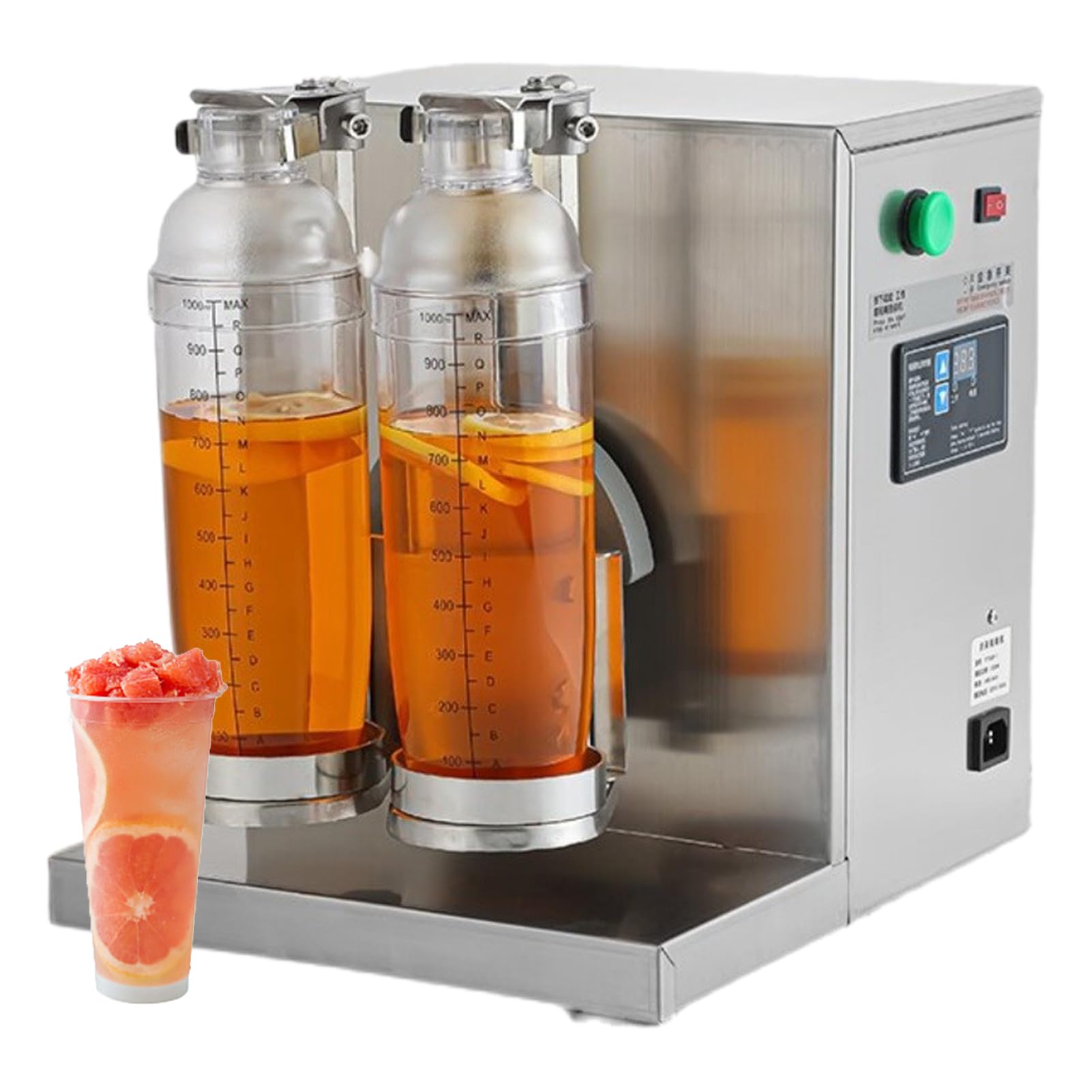 Shaker Électrique pour Thé au Lait, Shaker à Double Tasse, Réglable de 1 à 120 s, en Acier Inoxydable, deux Tasses de 700 Ml pour Thé aux Perles, Boba et Thé