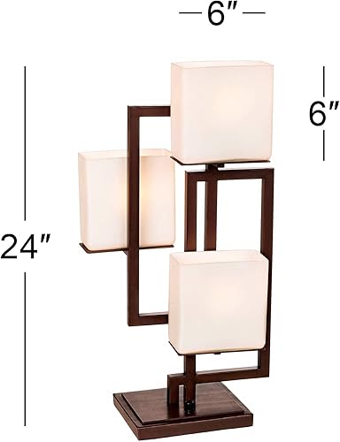 Miniatura 4 de Possini Euro Design Lighting on The Square - Lámpara de mesa moderna de 24 pulgadas de alto, bronce romano, marrón, geométrico, metal, ópalo,