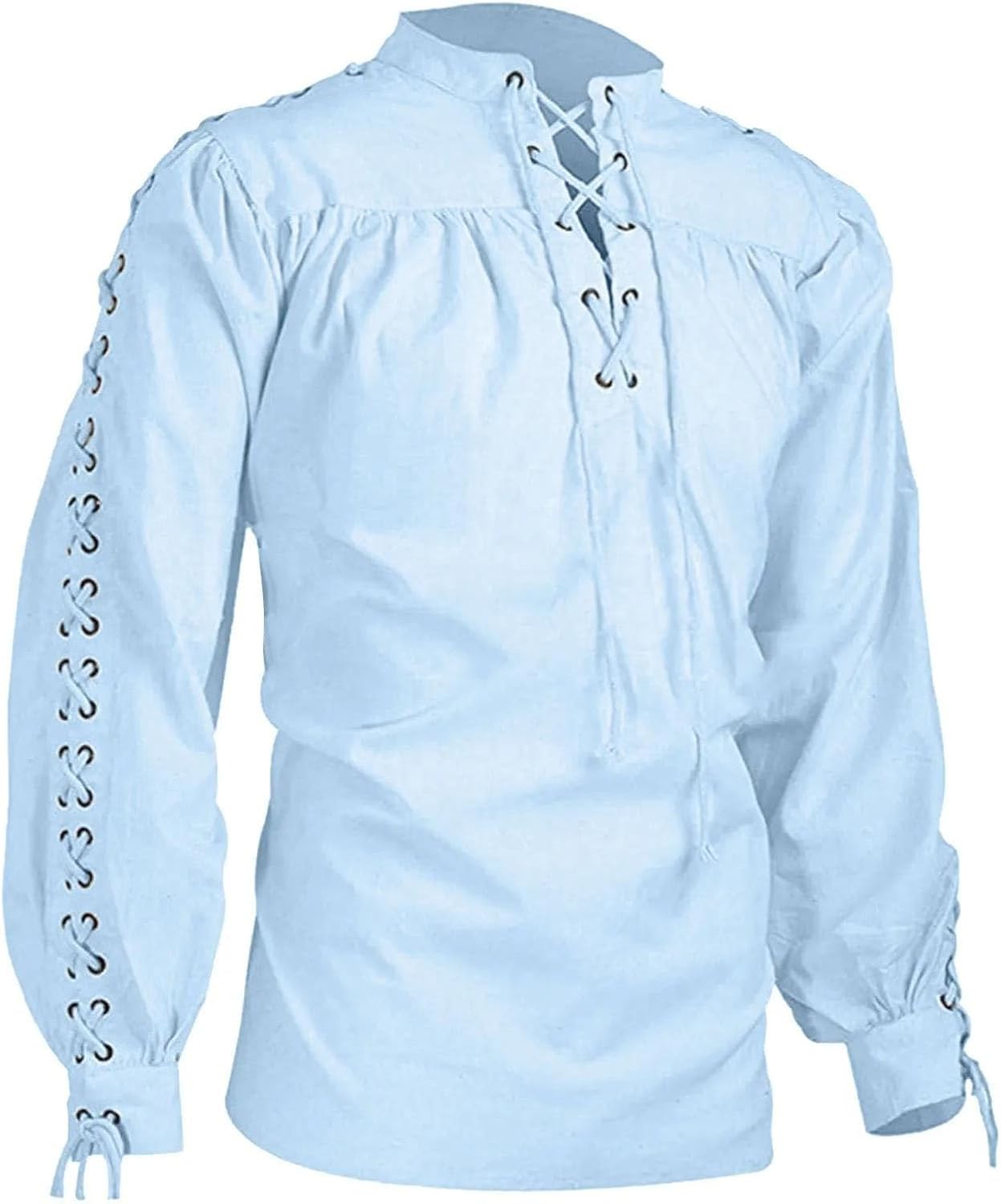 Men's Viking Pirate Long Sleeve Shirt Medieval Ruffle Drawstring Gothic Steampunk Costume Top