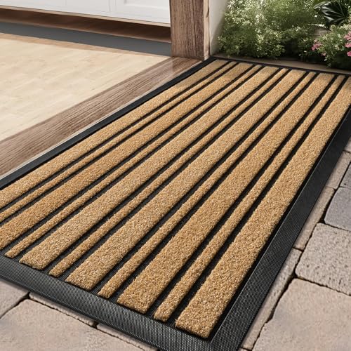 Door Mat Outdoor Entrance, 36x17 Inches, Extra Durable Front Door Mat Outside, Heavy Duty Welcome Mat for Outside Entry, Back Door Mats Non Slip, Waterproof All-Season Doormats, Yellow