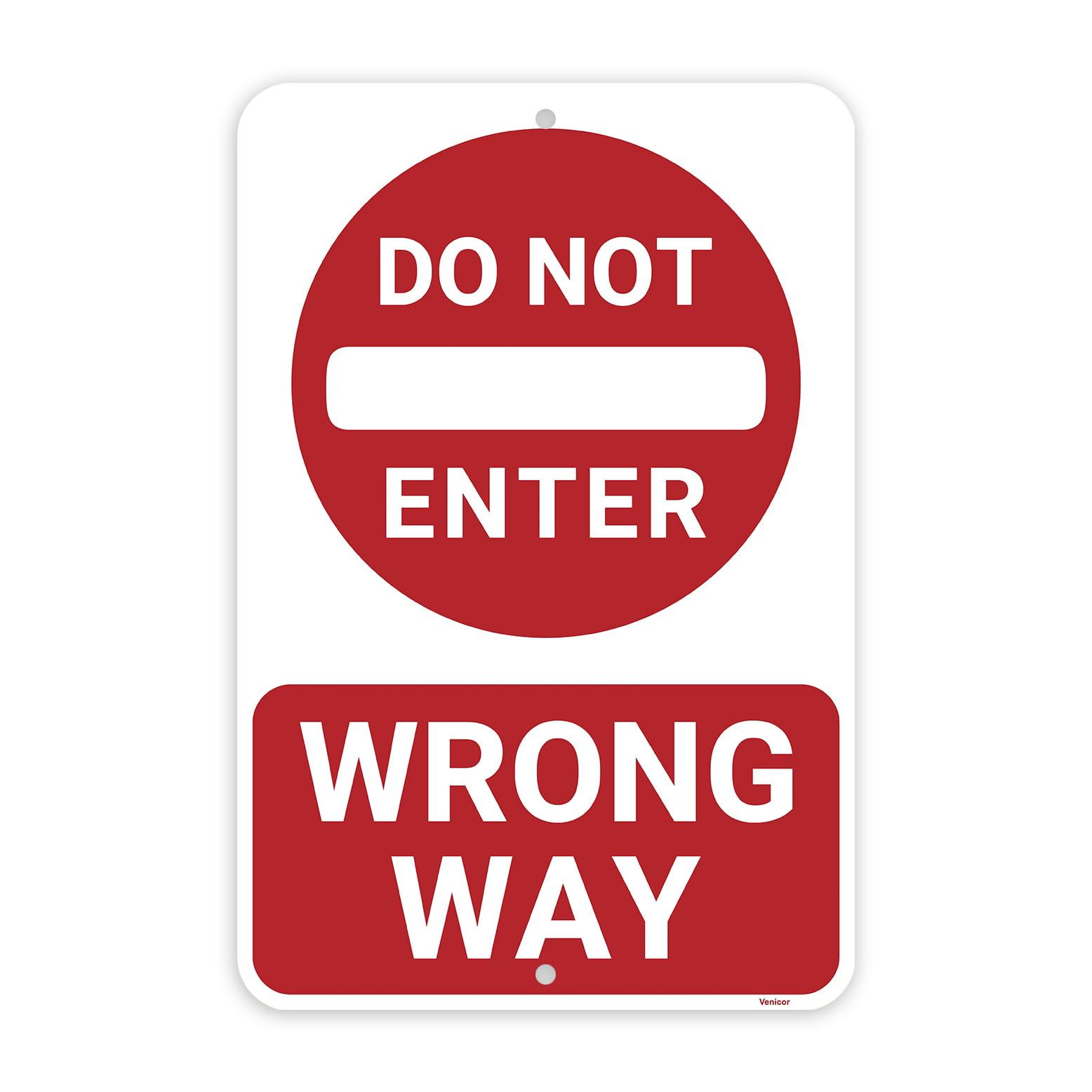 Wrong Way Aluminum Sign, Dead End No Thru Traffic Warning, 12x8 Inch