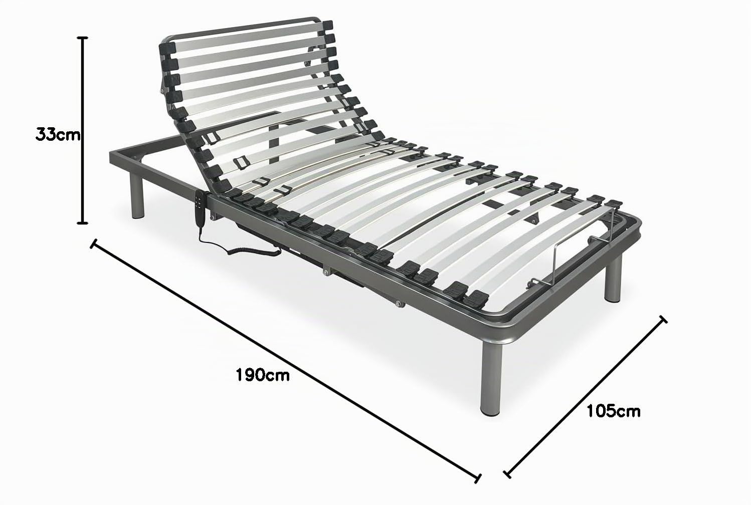 amuéblate Online - Cama Articulada Eléctrica Ergotop con 5 Planos y Estructura Reforzada + Juego de Barandillas Abatibles - Ergonómica, Fiable y Silenciosa, Motor Alemán, 105 x 190