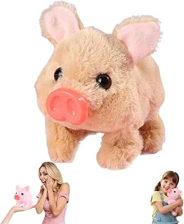 Electric Pig Plush Realistic Toy, Electronic Plush Piggy Toys Piglet That Walks, Moving Mouth Piggy Toy, with Sound and Motion, The Finest (Brown)