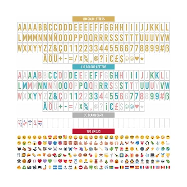 BONNYCO Caja de Luz A4 Dorada 16 Colores con 400 Letras y Emojis, 10 Tarjetas Premium, Mando 2 Rotuladores Ñ y Ç… - Imagen 4