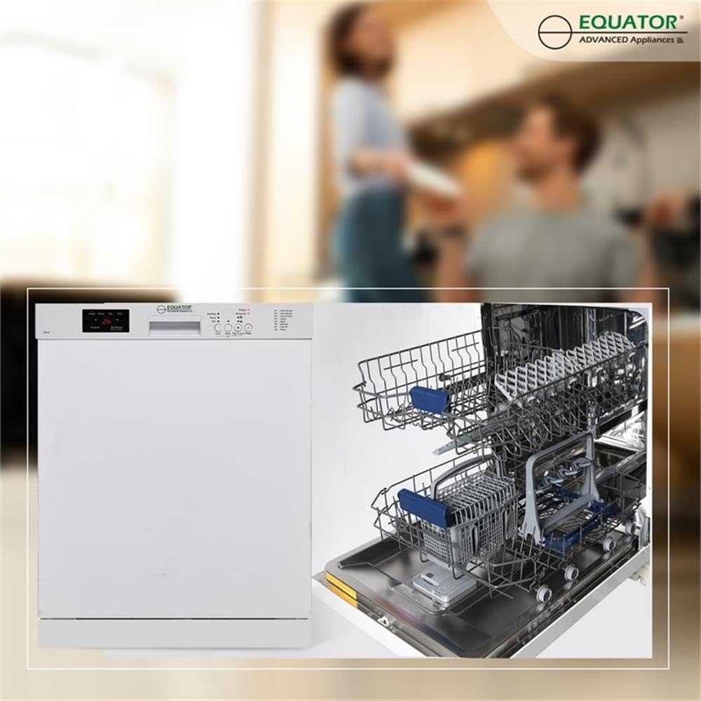 Pemberly Row Built-in 24" Metal Dishwasher, White Finish, 14-Place Capacity, Quiet 51 dB Operation, Adjustable Tines, Dual Spray Arms, Wine Glass Rack, 8 Wash Programs, Sanitize & Half Load Options